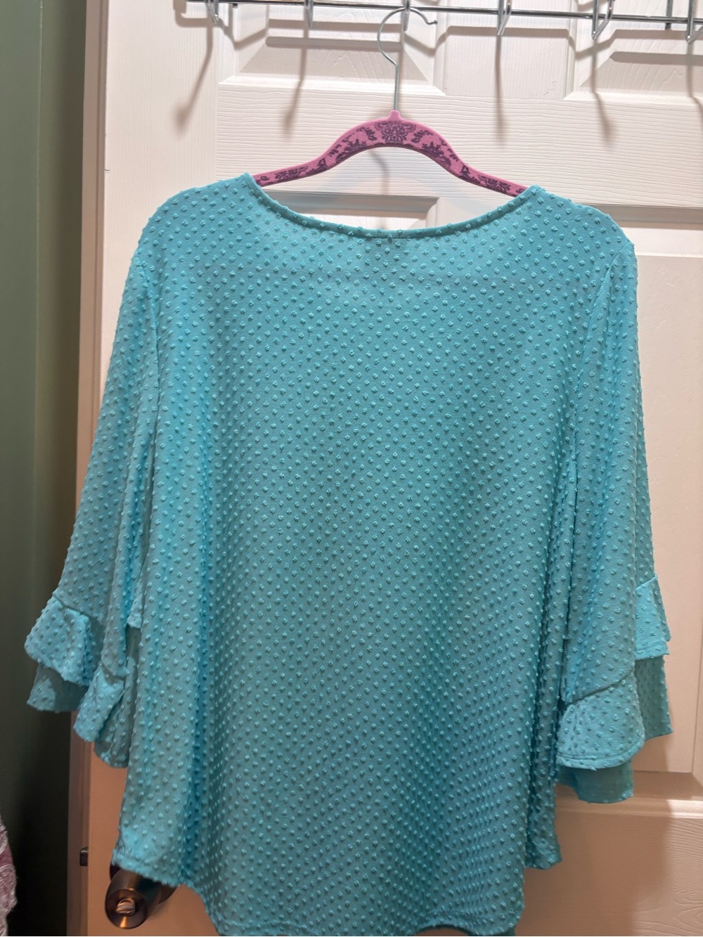 Ruby Rd. Large Women's Teal Textured Ruffle Sleeve Top - Picture 13 of 16